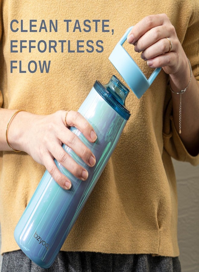 bzyoo 24oz Insulated Water Bottle with Clear Chug Lid - 100% Leakproof Stainless Steel Bottle, Aurora Iridescent Blue, BPA-Free Double Wall Vacuum Flask for Hot & Cold Drinks, Fits Car Cup Holders - Image 5